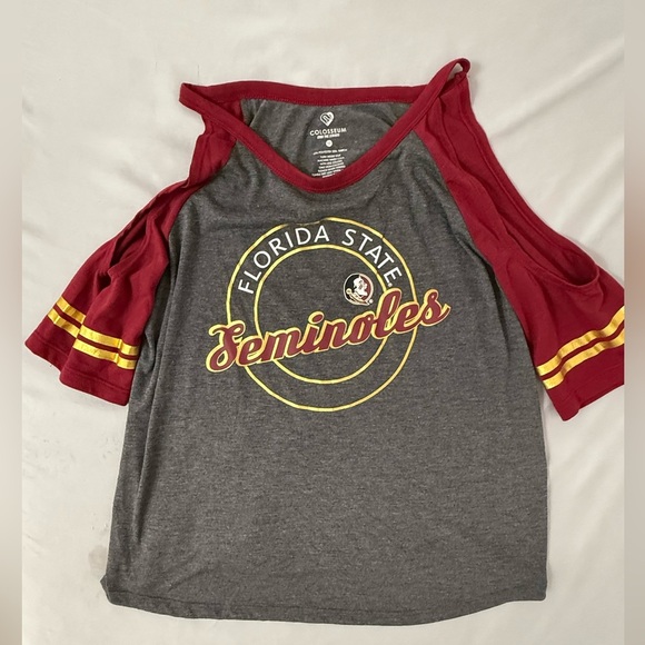 Colosseum Florida State Seminole Womens Raglan Tee Gray Garnet Gold Accents - Picture 5 of 8